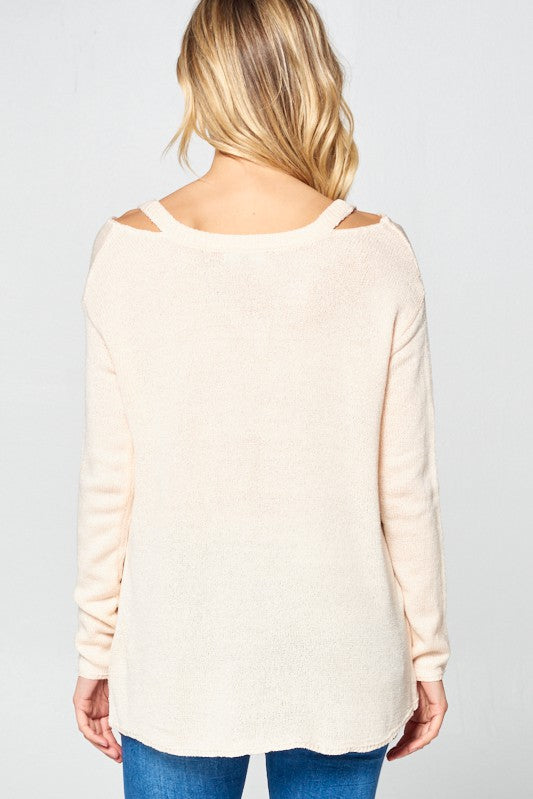 e Luna Solid Light Knit V-Neck Sweater