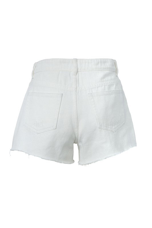 Lilou Distressed White Denim Shorts - Online Only