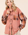 Mittoshop Button Down Contrast Plaid Patchwork Shacket