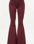 GJG Denim Leopard Bell Bottom Jean in Burgundy- Inseam 32