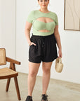 Zenobia Plus Size Drawstring Elastic Waist Shorts with Pockets