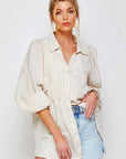 Textured Gauze Button Down Puff Sleeve Blouse