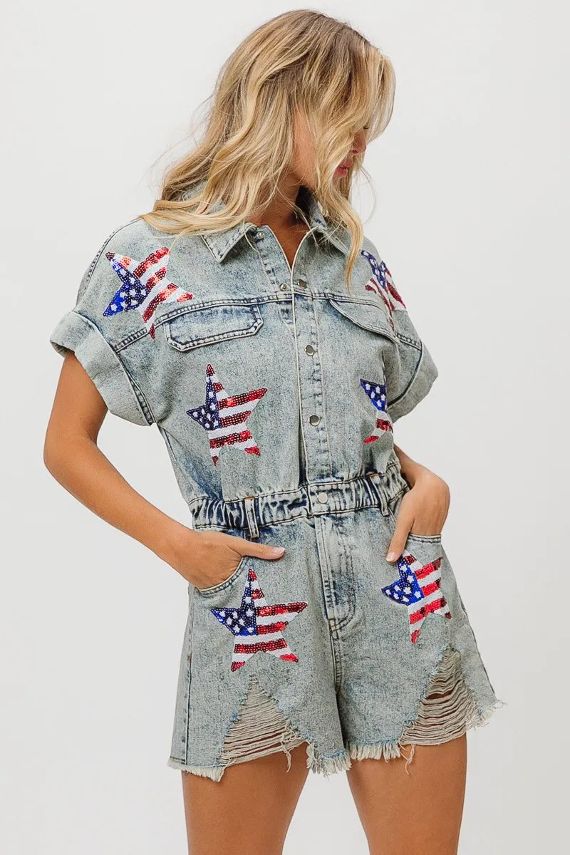BiBi American Flag Washed Romper