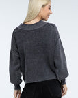 ZENANA Washed Collared Henley Sweater