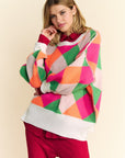 Davi & Dani Exposed Seam Color Block Dropped Shoulder Sweater