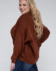 Zenana Plus Oversized Round Neck Raw Seam Melange Sweater