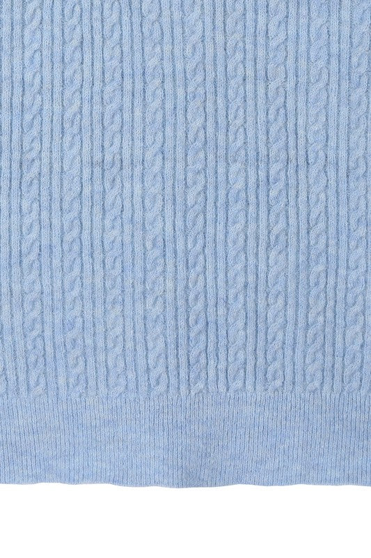 Lilou Wool Blended Cable Knit Cardigan in Light Blue