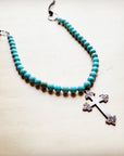 **Frosted Magnesite Beaded Necklace w/ Copper Cross