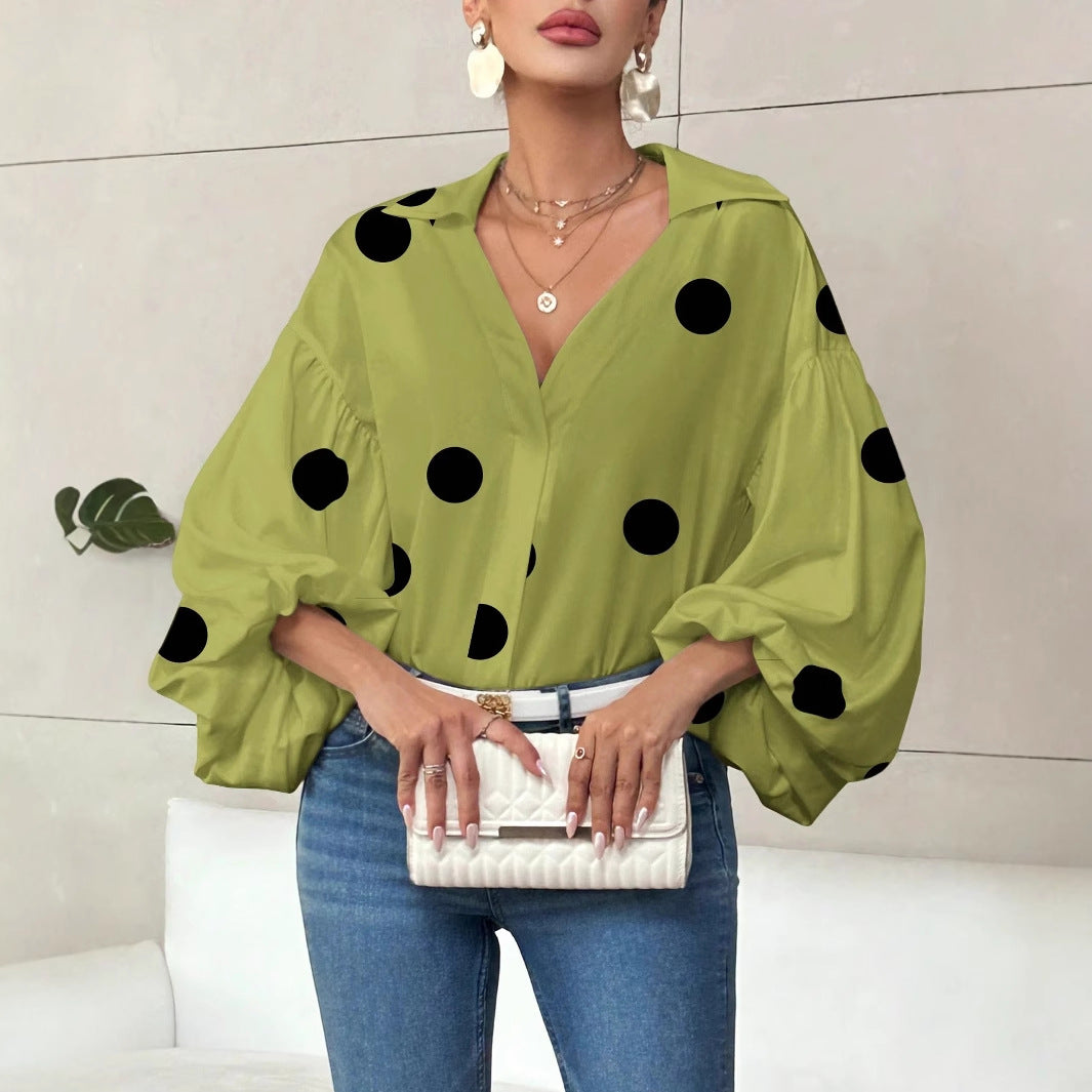 Polka Dot Bubble Sleeve Blouse