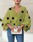 Polka Dot Bubble Sleeve Blouse