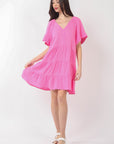 VERY J Texture V-Neck Ruffled Tiered Dress