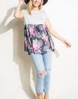 e Luna Striped Floral Print Mixed Top