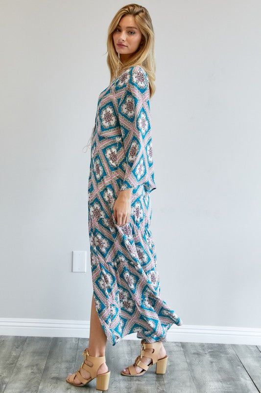 Davi &amp; Dani Printed Long Sleeve Loose Kimono - Online Only