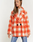 Davi & Dani Fuzzy Boucle Textured Double Breasted Coat Jacket