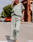 Women Textured T Shirt and Drawstring Pants Set