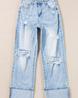 Distressed Denim Light Wash Straight Leg Jeans