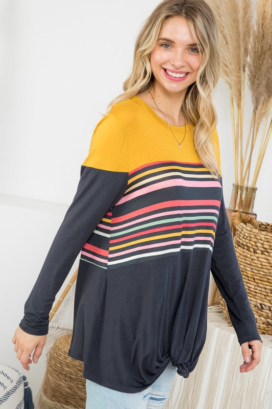 e Luna Solid Striped Mix Colorblock Top