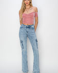 RISEN Full Size High Rise Cargo Flare Jeans