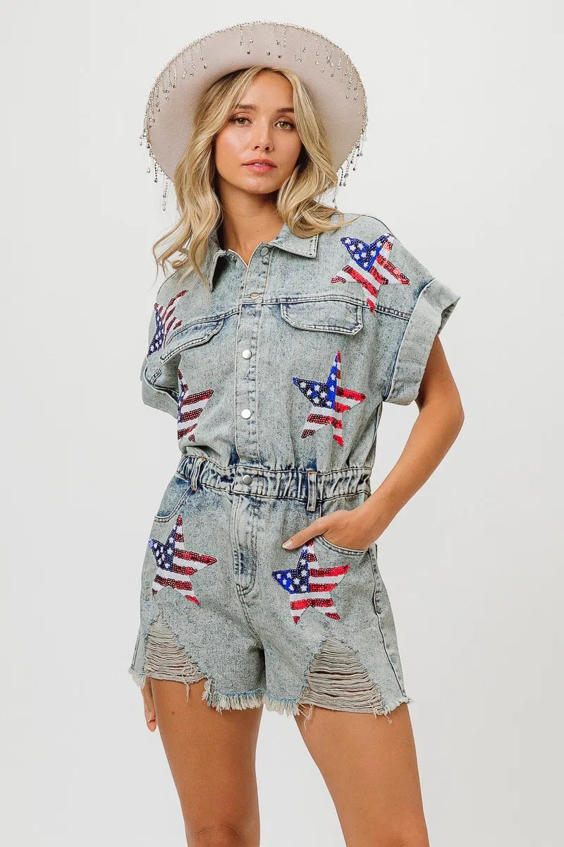BiBi American Flag Washed Romper