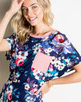 e Luna Floral Stripe Front Pocket Top