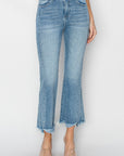 RISEN Full Size High Rise Frayed Hem Flare Jeans