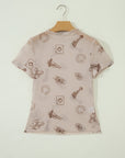 Western & Leopard Mesh Short Sleeve Top
