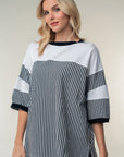 White Birch Full Size Striped Contrast Round Neck Top