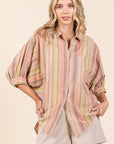 Mittoshop Striped Bubble Sleeve Button Down Shirt