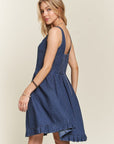 ADORA Smocked Back Square Neck Denim Dress