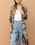 And The Why Leopard Kimono Open Front Longline Cardigan