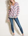 e Luna Hacci Slub Stripe V-Neck Top