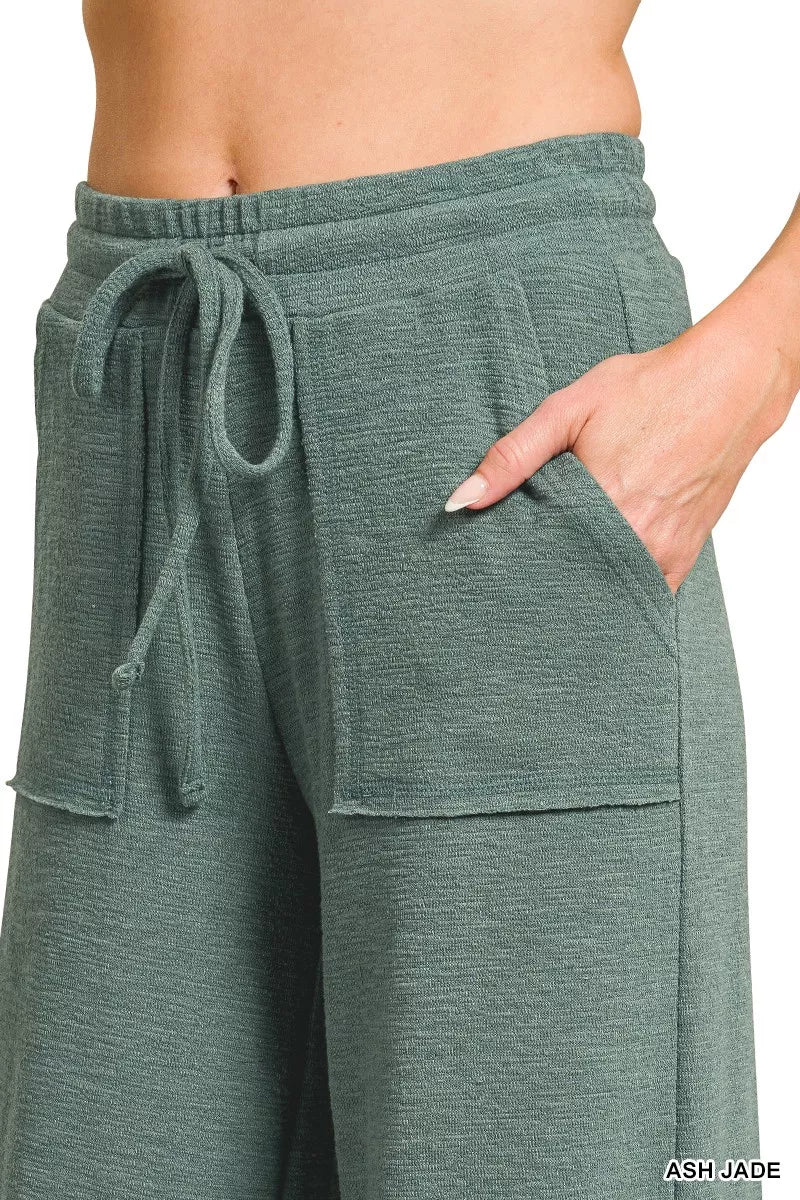 Zenana Cotton Slub Short Sleeve Tee and Pants Set