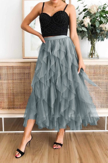 A Line Long Tulle Tiered Skirt