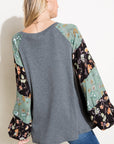 e Luna Floral Mixed Puff Sleeve Top