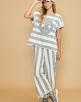 Umgee Peace Sign Patch Striped Wide Leg Pants