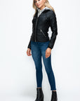 YMI Faux Layered Double-Zipper Jacket with Fuzzy Hood