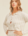 MABLE Houndstooth Cropped Knit Cardigan and Mini Skirt Set