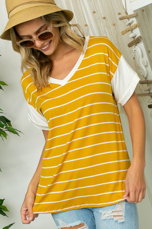 e Luna PLUS Big Striped Jersey Boxy Top