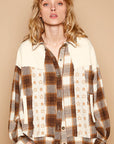 POL Plaid & Star Patchwork Contrast Long Sleeve Shacket