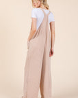 BOMBOM Knot Straps Wide Leg Ribbed Overalls with Pockets