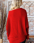 First Love Full Size Asymmetrical Hem Dolman Sleeve Sweater