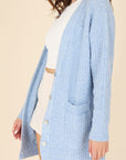 Lilou Wool Blended Cable Knit Cardigan in Light Blue