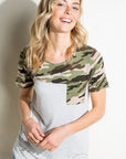 e Luna Plus Pin Stripe Camo Mix Pocket Top