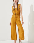 Jade By Jane Sleeveless Square Neck Button Down Ankle Jumpsuit