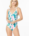 One Piece Bathing Suit Floral Print With Shoulder Tie