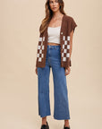 Annie Wear Checkered Button Down Short Sleeve Cardigan