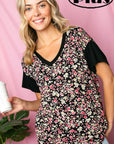 e Luna Plus Dizzy Floral Solid Mix Boxy Top