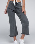 Zenana Acid Washed High Waist Frayed Hem Straight Pants