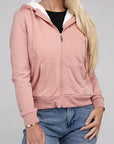 Fuzzy Trim Zip-Up Crop Hoodie