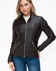 YMI Faux Layered Double-Zipper Jacket with Fuzzy Hood